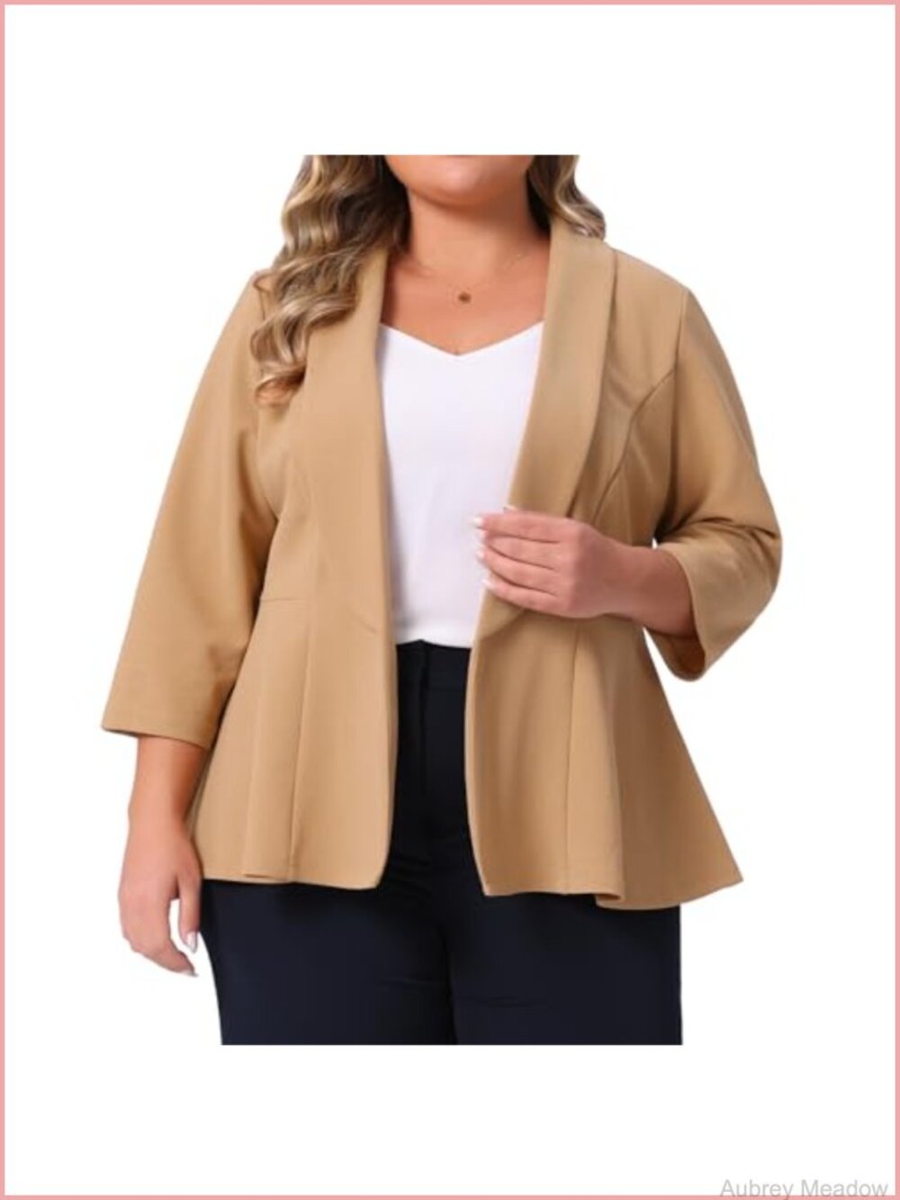 Plus Size Peplum Blazer Women 3/4 Sleeve Open Front Notch Lapel Work Suit Jacket